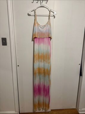 LuLu's Pastel Tie-Dye Maxi Dress in Pink, Gold & Light Blue